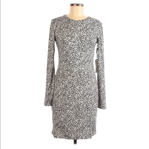 NWT Leith XS black/white dress floral crew neck long sleeve stretch dress‎